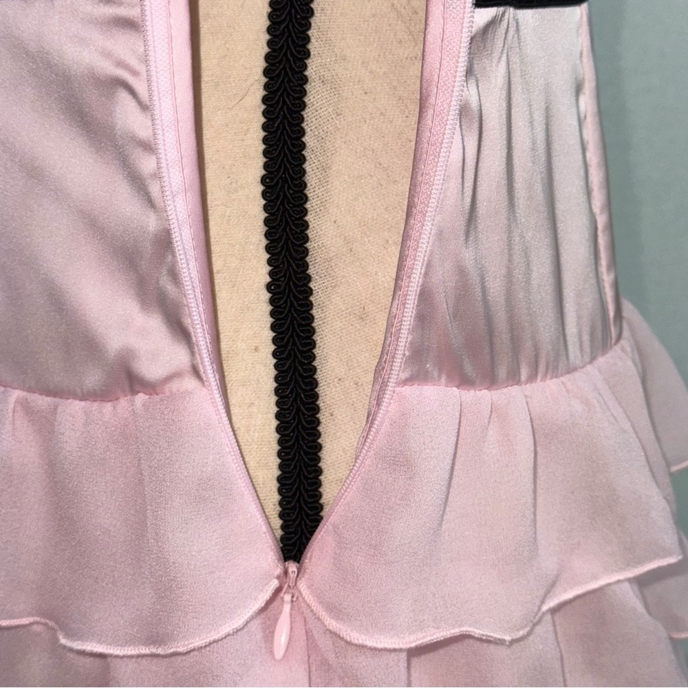 For Love & Lemons Danali Ruffle Pink Ruffle Mini Dress with Black bow - Picture 10 of 16